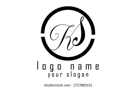 KS letter Initial handwriting logo with circle
