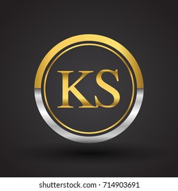 KS Letter logo in a circle, gold and silver colored. Vector design template elements for your business or company identity.