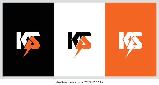 KS Letter Logo Design With Lightning icon concept. Vector Illustration