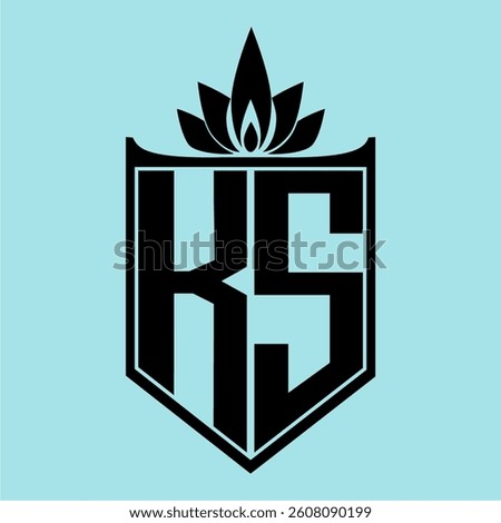 KS Logo featuring a minimalist design with a crown-like flower symbol on top, bold black elements, and a soft blue background, perfect for branding and modern visual identity.