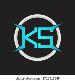 KS Logo monogram with circle and four taper shape design template