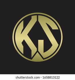 Logotipo KS Círculo monográfico con el estilo de cinta de la pieza en colores dorados
