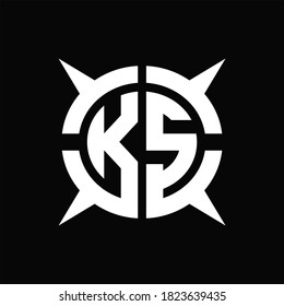 KS Logo monogram with four pieces circle slice design template on Black Background
