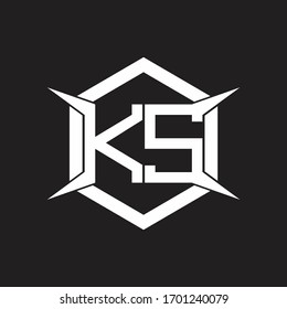 Monograma del logotipo KS con modelo hexagonal y de diseño de cuatro ejes