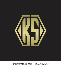 KS Logo monogram with hexagon line rounded design template with gold colors