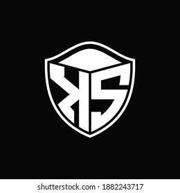 Forma del protector monograma del logotipo KS con la plantilla de diseño redondeado del contorno en el fondo negro