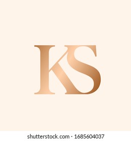 KS monogram logo. Letter k and letter s typographic icon.Golden lettering sign.Serif uppercase alphabet initials isolated on light fund.Modern,elegant,luxury style characters for company branding.