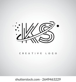 KS Orbit Monogram Logo - Futuristic Minimal Letter mark with Circular Line Art, Tech-Inspired Dots and Space Motion Concept for Modern Branding Identity (Logotipo de Monograma da Órbita KS - Marca de Letra Mínima Futurista com Linha de Arte Circular, Pontos Inspirados na Tecnologia e Conceito de Movimento Espacial para Identidade de Marca Moderna)