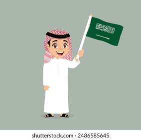 Ksa boy holding flag of Saudi Arabia 