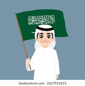 Ksa boy holding flag of Saudi Arabia 