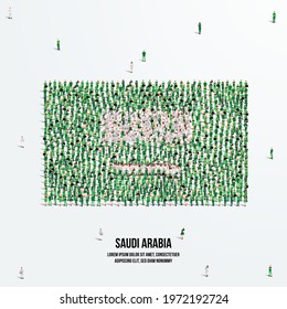 KSA Flag. A large group of people form to create the shape of the Saudi Arabia flag. Vector Illustration.