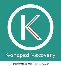 K-Shaped Economic Recovery in circle green button, global recession business concept
