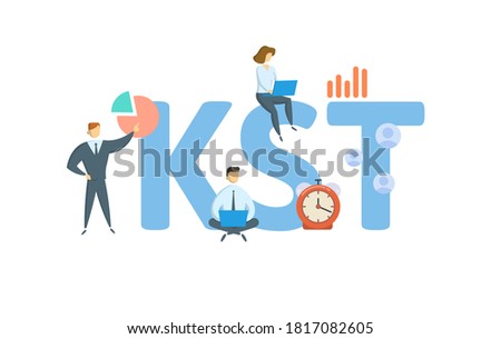 KST, Know Sure Thing. Concept with keyword, people and icons. Flat vector illustration. Isolated on white background.