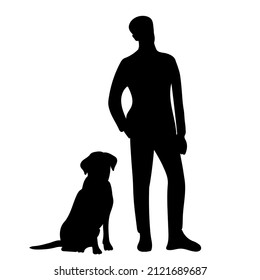 kstu kzh man with dog silhouette ,on white background, vector