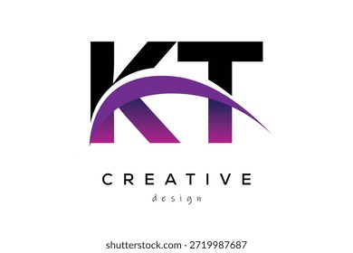 KT kreatives und modernes Logo-Design mit kreativem lila Welle abstraktes letzteres Logo-Konzept.