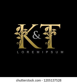 K&T Gold Letter logo With Classy Floral Leaf Design
