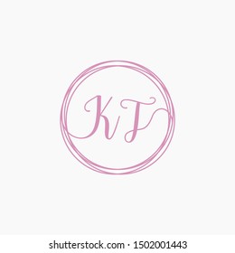 KT Initial Handwriting logo template, Creative fashion logo design, couple concept -vector
