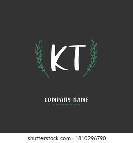 KT Initial handwriting and signature logo design with circle. Beautiful design handwritten logo for fashion, team, wedding, luxury logo.