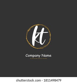 KT Initial handwriting and signature logo design with circle. Beautiful design handwritten logo for fashion, team, wedding, luxury logo.