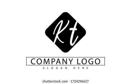 Vector de plantilla de diseño del logotipo de la letra inicial de KT en caja redondeada negra