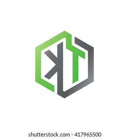 KT initial letters looping linked hexagon logo black gray green