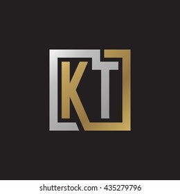 KT initial letters looping linked square elegant logo golden silver black background