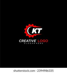 KT initial monogram for automotive logo with gear wheel image design vector