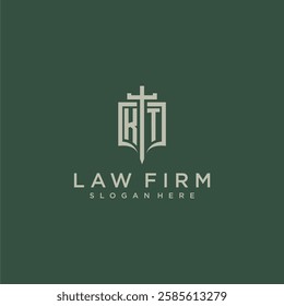KT initial monogram for law firm with sword and shield logo image