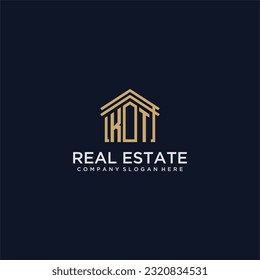 Logo inicial de KT en monograma para el diseño inmobiliario