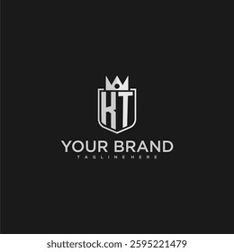 KT initial monogram shield and crown vector image