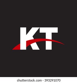 KT initial overlapping swoosh letter logo white red black background