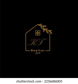 KT initial realtor logo for real estate with creative home design