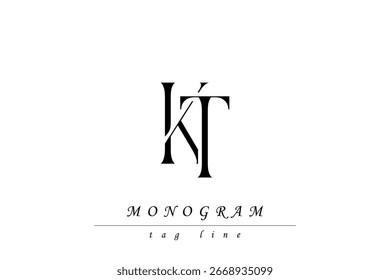KT Initials Stylized Monogram Design Featuring Intertwined. Artistic representation of monogram initials creatively arranged and displayed.