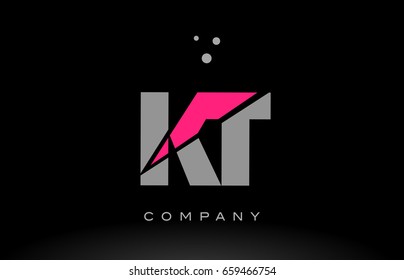 kt k t alphabet letter logo pink grey black creative company vector icon design template
