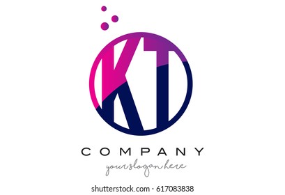 KT K T Circle Letter Logo Design with Purple Magenta Dots Bubbles Vector Illustration