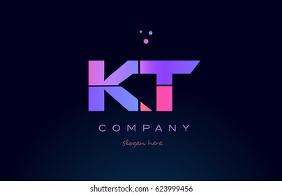 kt k t creative color blue background pink purple blue magenta alphabet letter company logo vector icon design