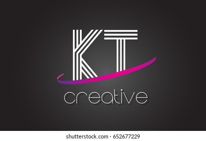 KT K T Letter Logo with Lines Design And Purple Swoosh Vector Letters Illustration.