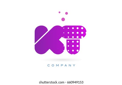 kt k t pink dots dotted letter logo alphabet creative company vector icon design template