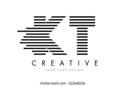 KT K T Zebra Letter Logo Design with Black and White Stripes Vector