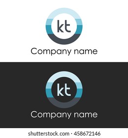 KT letter circle shape icon logo white blue