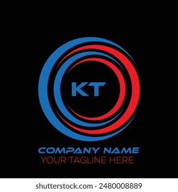 Diseño creativo del logotipo de la letra de KT. KT diseño único. Diseño del logotipo de la letra KT sobre fondo negro.