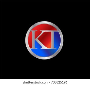 KT Letter logo Design in a circle. Blue and silver colored


