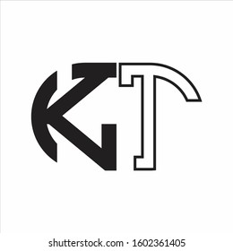 KT Letter logo monogram with oval shape negative space design template white background