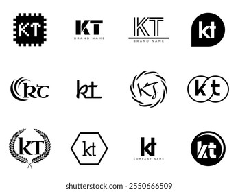KT logo company template. Letter k and t logotype. Set different classic serif lettering and modern bold text with design elements. Initial font typography. Collection trendy business identity.