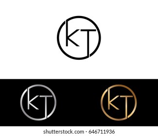 Kt Logo. Letter Design Vector with Red and Black Gold Silver Colors