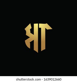 KT logo monogram with gold colors and shield shape design template