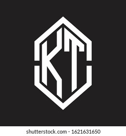 KT Logo monogram with hexagon shape and outline slice style with black and white