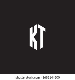 KT Logo monogram with hexagon shape style design template isolated on black background