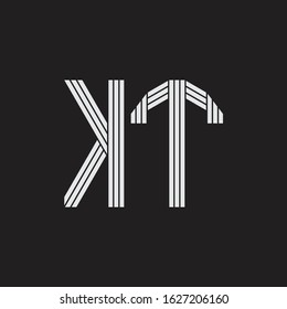 KT Logo monogram with outline style linked isolated on black background