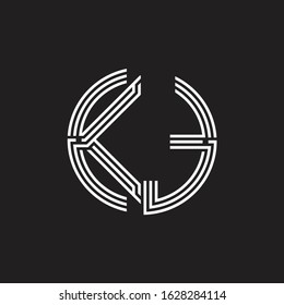 KT Logo monogram triple ribbon style line design template isolated on black background